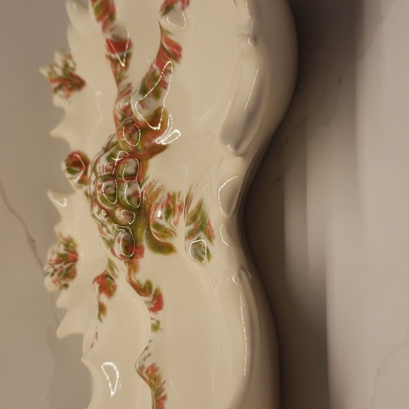 handmade Ceramic Serving Dish Poinsetta Shape 6 compartment plate 14" Diam - Picture 3 of 8